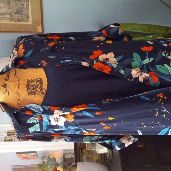 Nannette Lepore Dark Navy Floral Print Patio Maxi Button Up Dress NWT - Picture 10 of 14